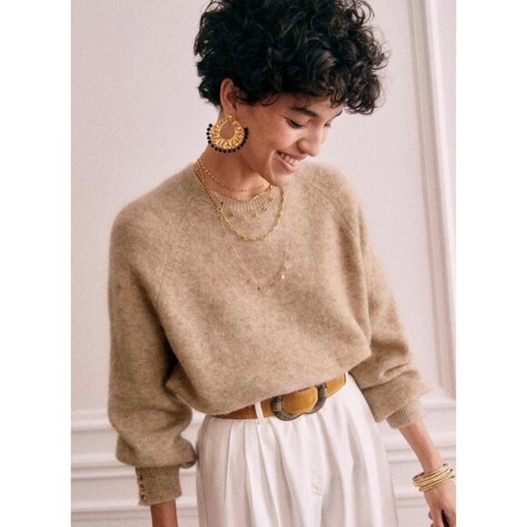 EUC Sézane Louise Puff Sleeve Mohair Wool Sweater Beige XS - Picture 3 of 10